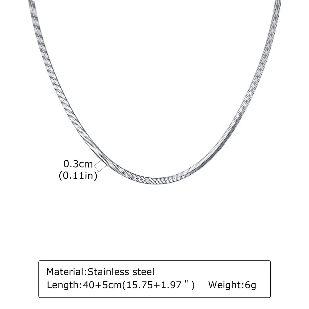 Stainless Steel Snake Chain Necklace for Women Men, Silver Color Herringbone Choker F alternate view