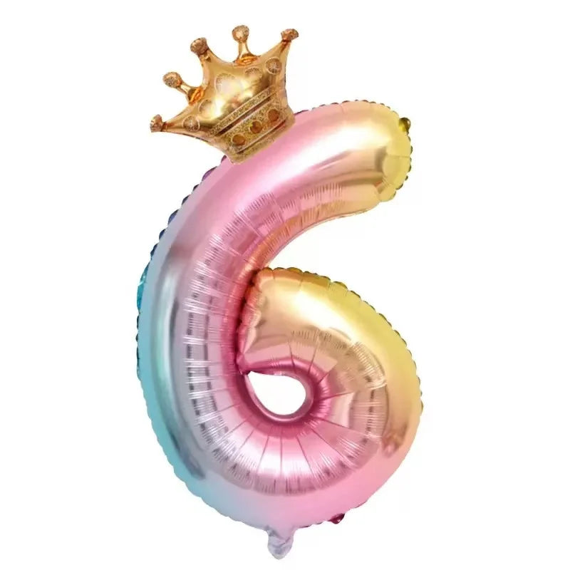32inch Rainbow Crown Number Foil Balloon Birthday lifestyle view