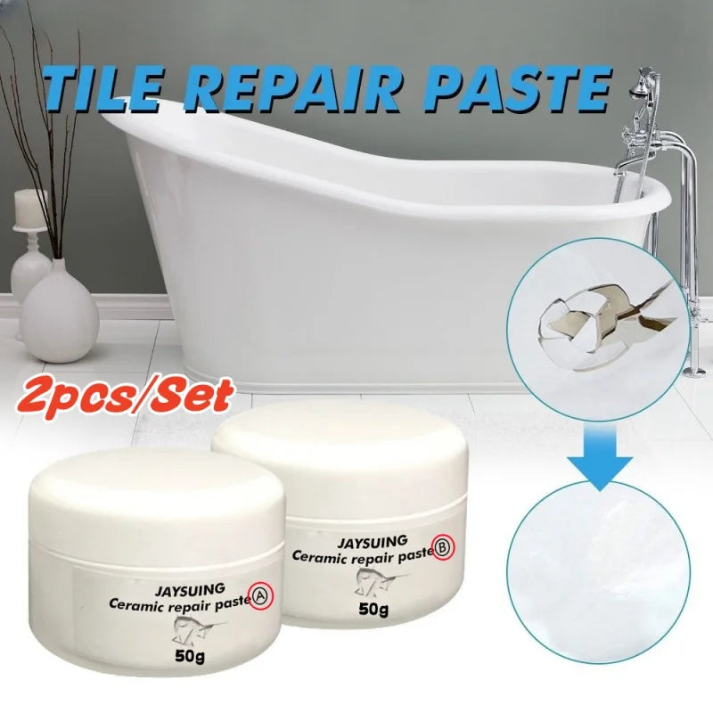 2pcs/set White Porcelain Repair Kit | Ceramic Repair Paste for Tubs, Tiles, Toilets, and Sinks