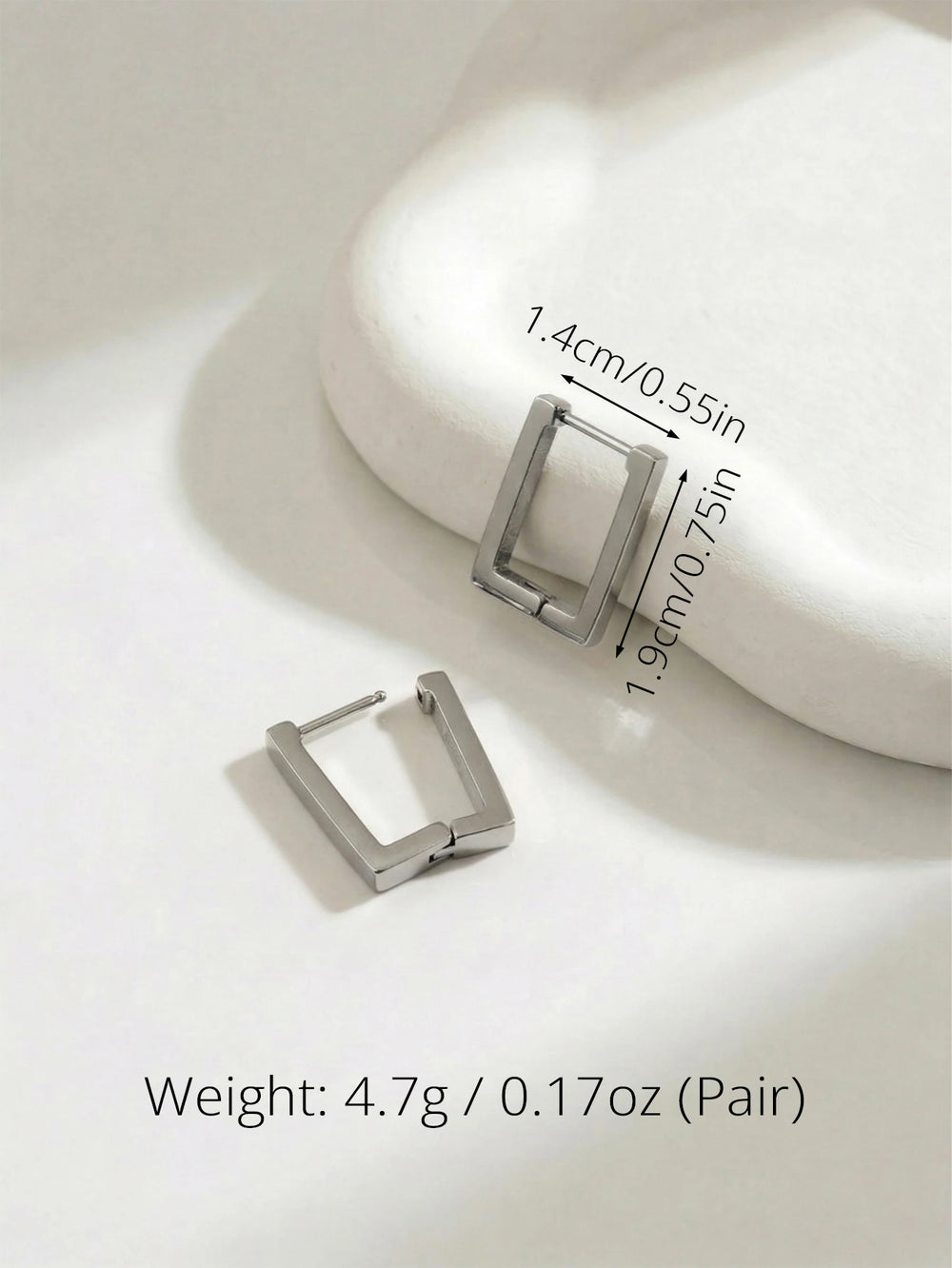 Unisex Stainless Steel Rectangular Hoop Earrings for Men Women Punk Rock Triangle Hugg close-up view