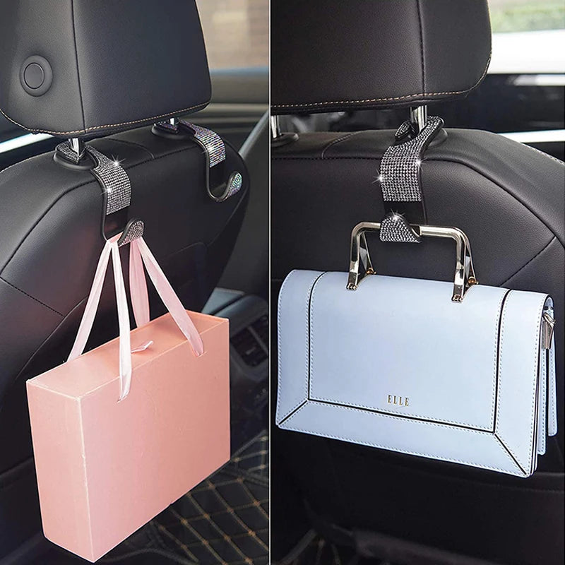 Rhinestone Car Seat Back Hook Bling Diamond Hanger Auto Back Universal Headrest Mount St detail view