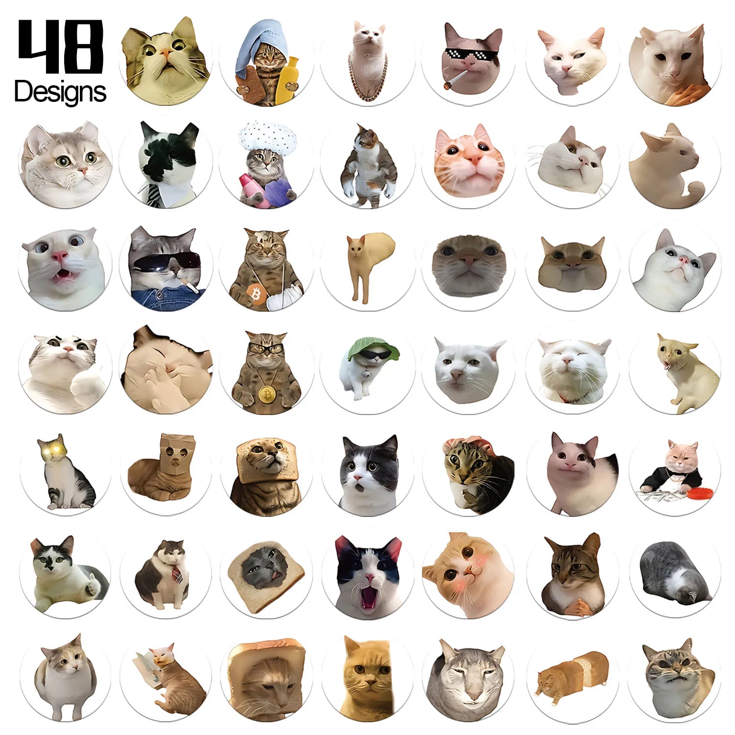 1Roll(500Pcs) Lovely Pet Cats Meme Stickers 2.5cm/1.0'' 48 Designs Decal Labels for Teac detail view