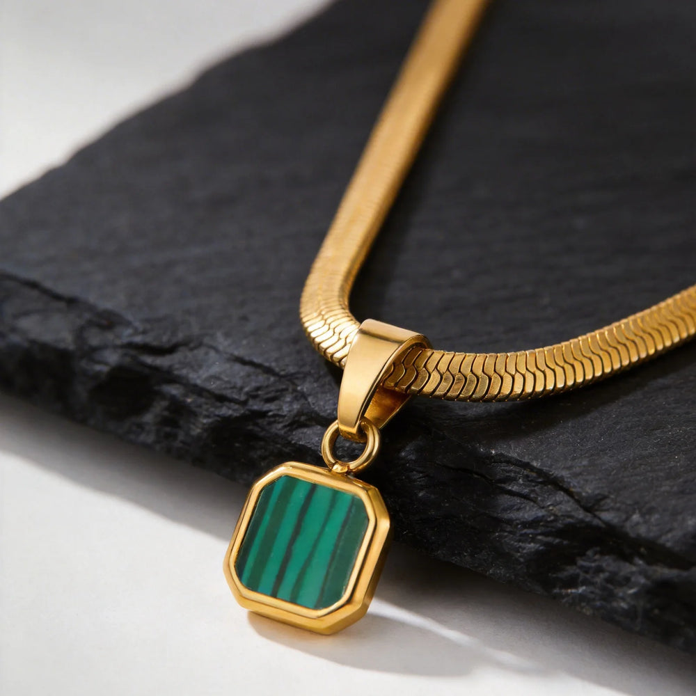 Men's Geometric Stone Pendant Necklace | Stainless Steel Blade Chain detail view