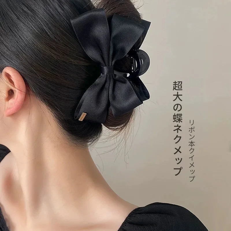 New Large Black Fabric Bow Grab Hair Clips Women's New Korean Style Hairpin Fashion Shar detail view