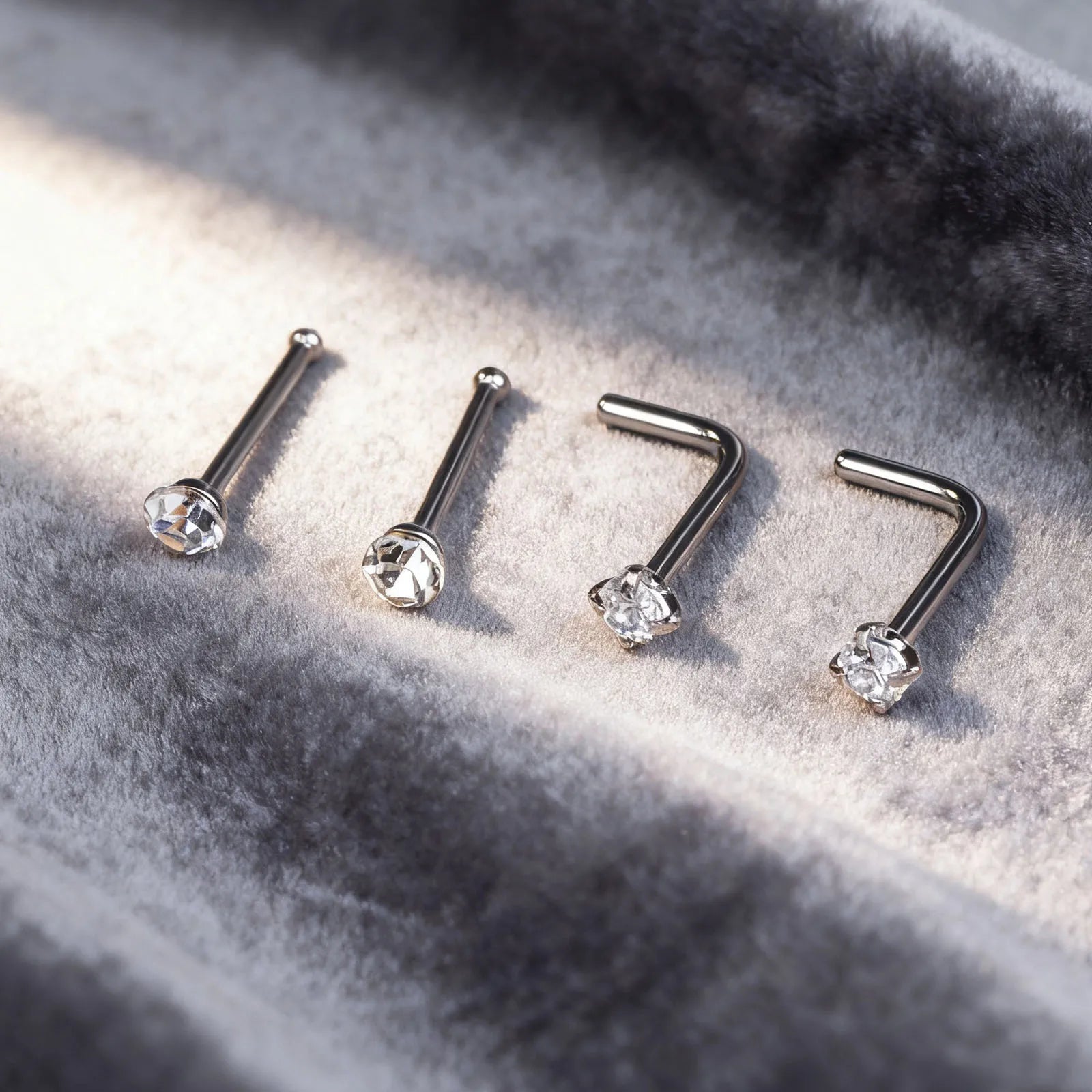 1/4/8PCS 20G 316L Stainless Steel Zircon Nose Piercing Stud for Women Men, L Shape additional angle