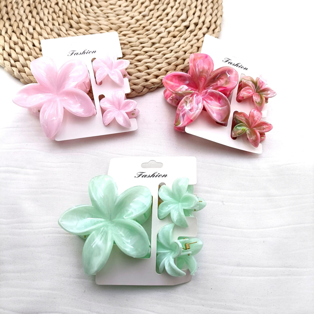 3/6/9/12PCS Hawaiian Gradient Flower Hair Claw Clip For Women Girl Fashion Plastic No lifestyle view