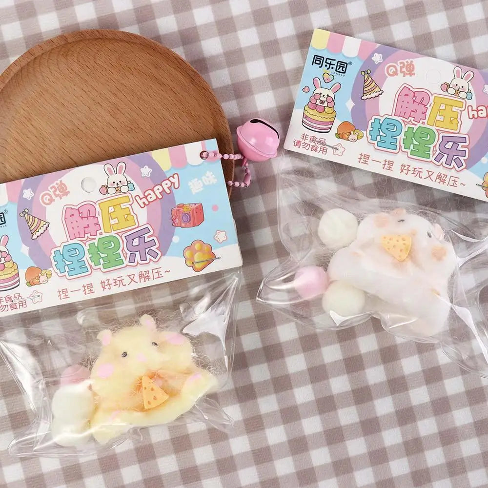 Lovely Hamster Squishy Toy Soft Mochi Squeeze Toy Fuzzy Cute Hamster Handmade Fidget T close-up view