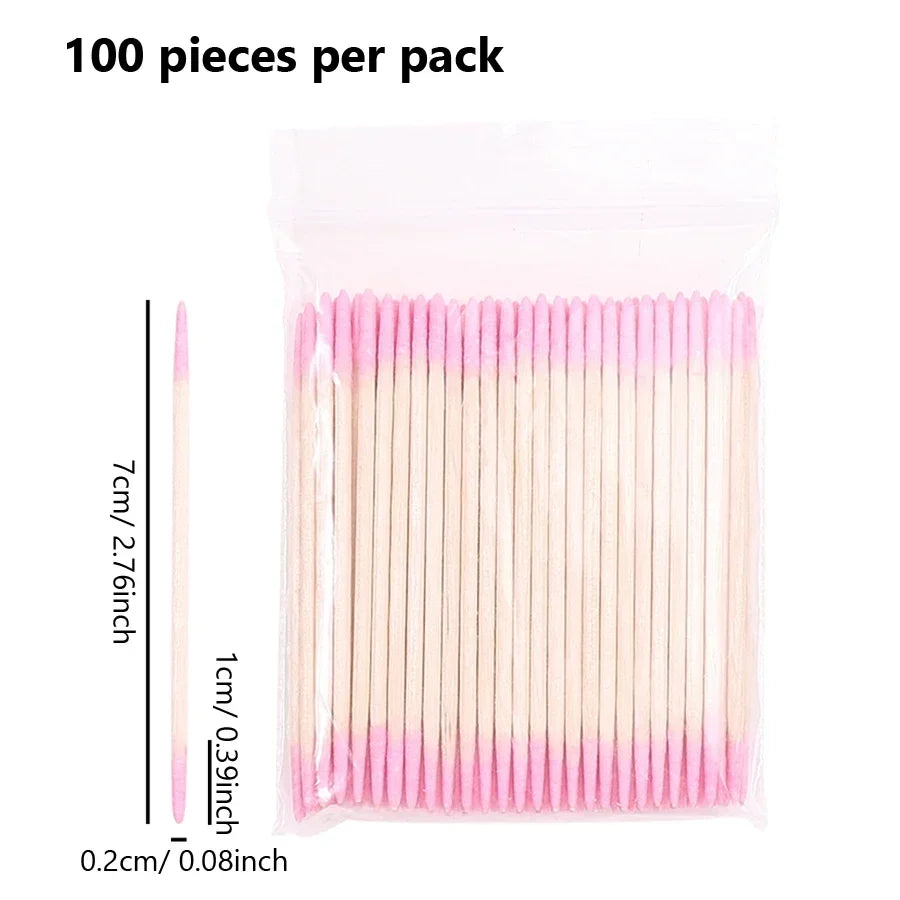 100Pcs Double-Ended Cotton Swabs Fine Pointed Tips for Nail Art Makeup Eyeliner Cor additional angle