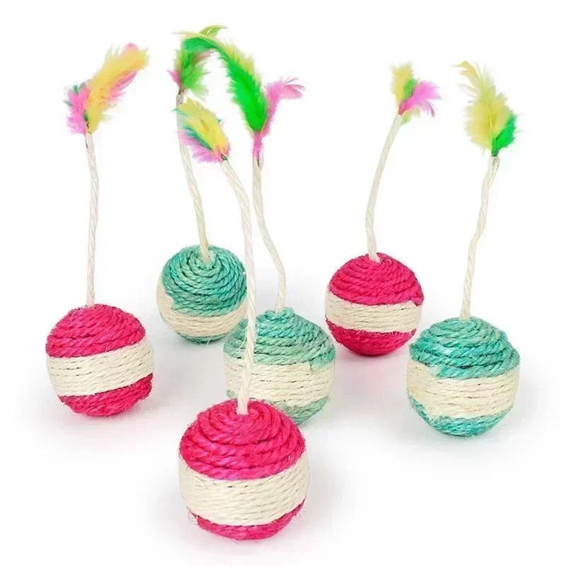 Cat Sisal Scratching Ball Toy | Interactive Feather Toy for Kittens detail view