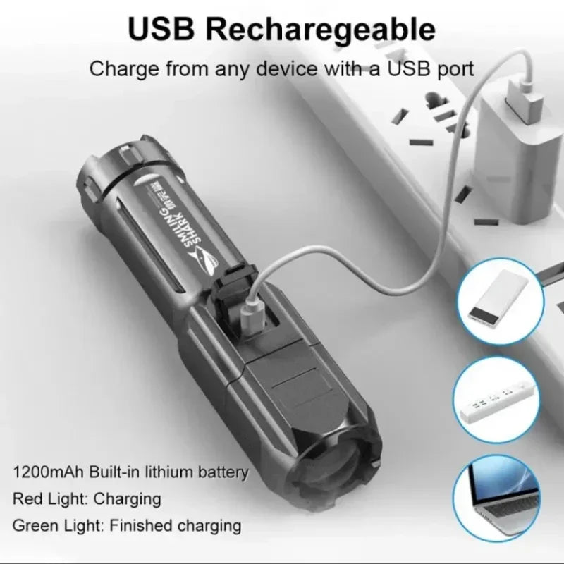 USB Rechargeable LED Flashlight | High Power Zoomable Torch for Camping and Emergencies detail view