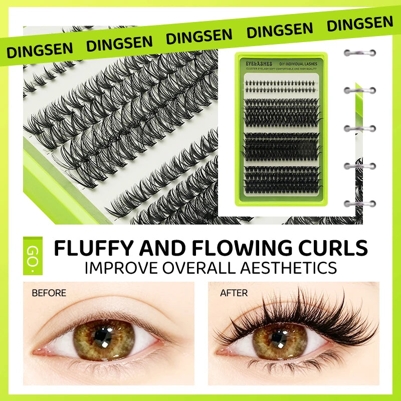 14 Rows Individual Cluster DIY Lash Extensions Natural Thin Wispy Bottom Lashes Mega Volume Thick Segmented Lash Clusters Mixed