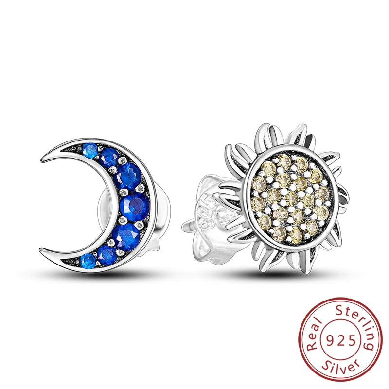 925 Stainless Steel Stud Earrings For Women Girls Simple Flower Bow Star Moon Zircon alternate view