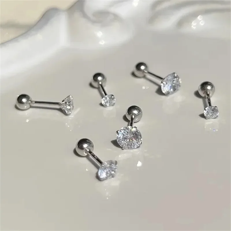 3Pairs Classic Round Zirconia Stud Earrings For Women, Stainless Steel Women's Cartil lifestyle view