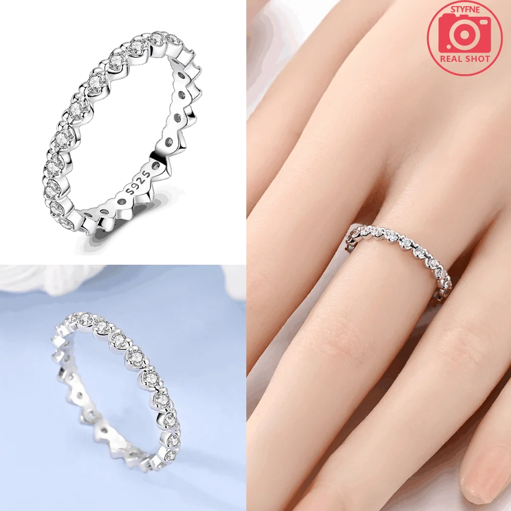 Original Romantic Heart-shaped White Zircon Shell Bowknot Rings 925 Sterling Silver Wo close-up view