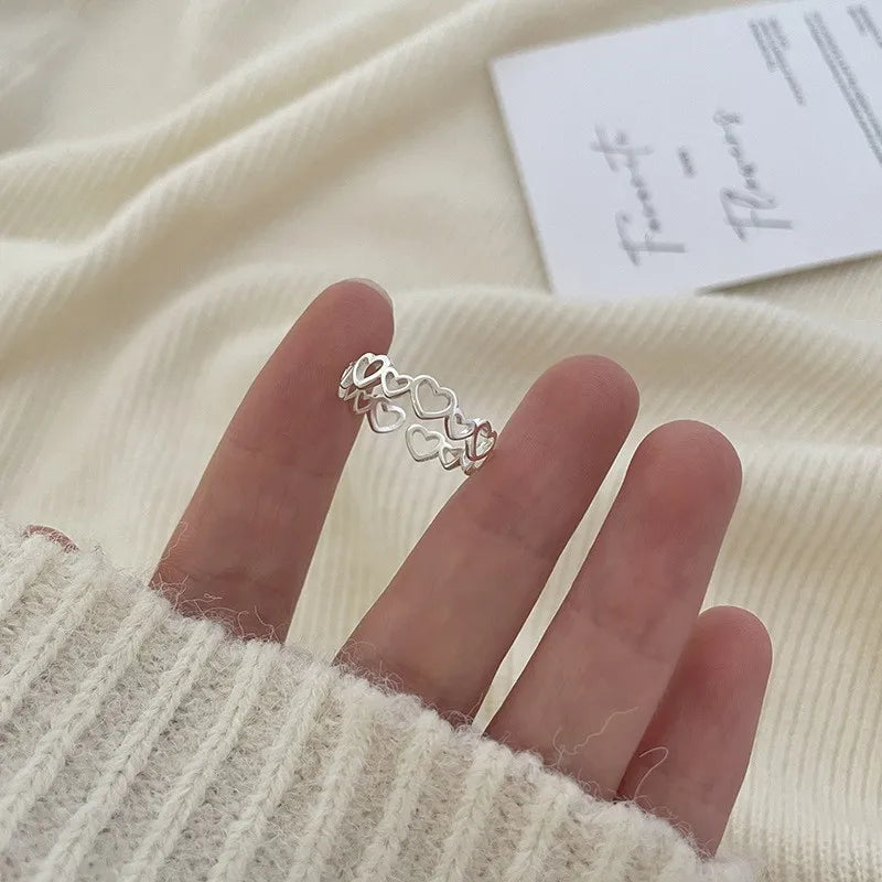 VENTFILLE 925 Sterling Silver Rings INS Fashion Hip Hop Vintage Couples Hollow Lines alternate view
