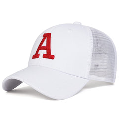 Unisex A Letter Embroidered Baseball Cap | Spring Summer Outdoor Adjustable Sun Hat close-up view