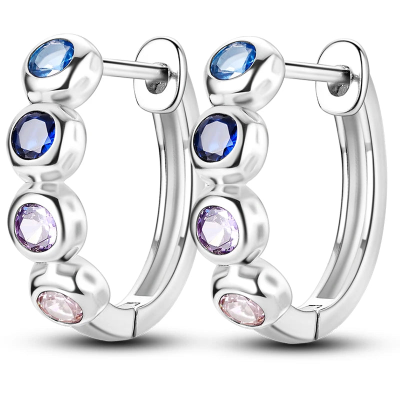 Hot Classic Original 925 Sterling Silver Earrings Colorful Circle Hoop Earrings For W lifestyle view