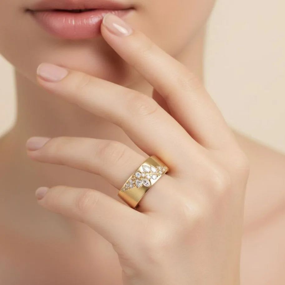 Geometric Green Color Stone Gold Leaf Ring For Women Ring Wedding Engagement Rings additional angle