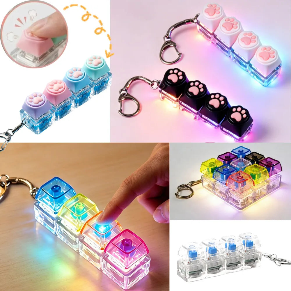 LED Keyboard Keychain Fidget Toys Crystal Clicker Sensory Toy for Stress Relief Keybo alternate view
