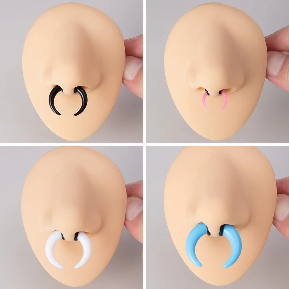 2Pcs Acrylic C Shaped Taper Pincher Septum Rings Gauges Buffalo Horns Piercing Kit Stret detail view
