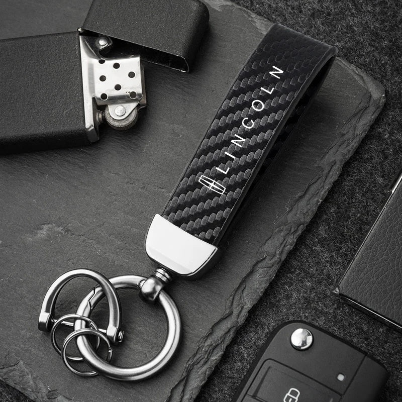 Carbon Fiber Style Car Keychain | Microfiber Leather Key Ring for Lincoln Navigator alternate view
