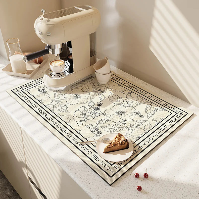 Mat Antiskid Draining Coffee Dish Drying Mat Quick Dry Bathroom Drain Pad Tableware Ma close-up view