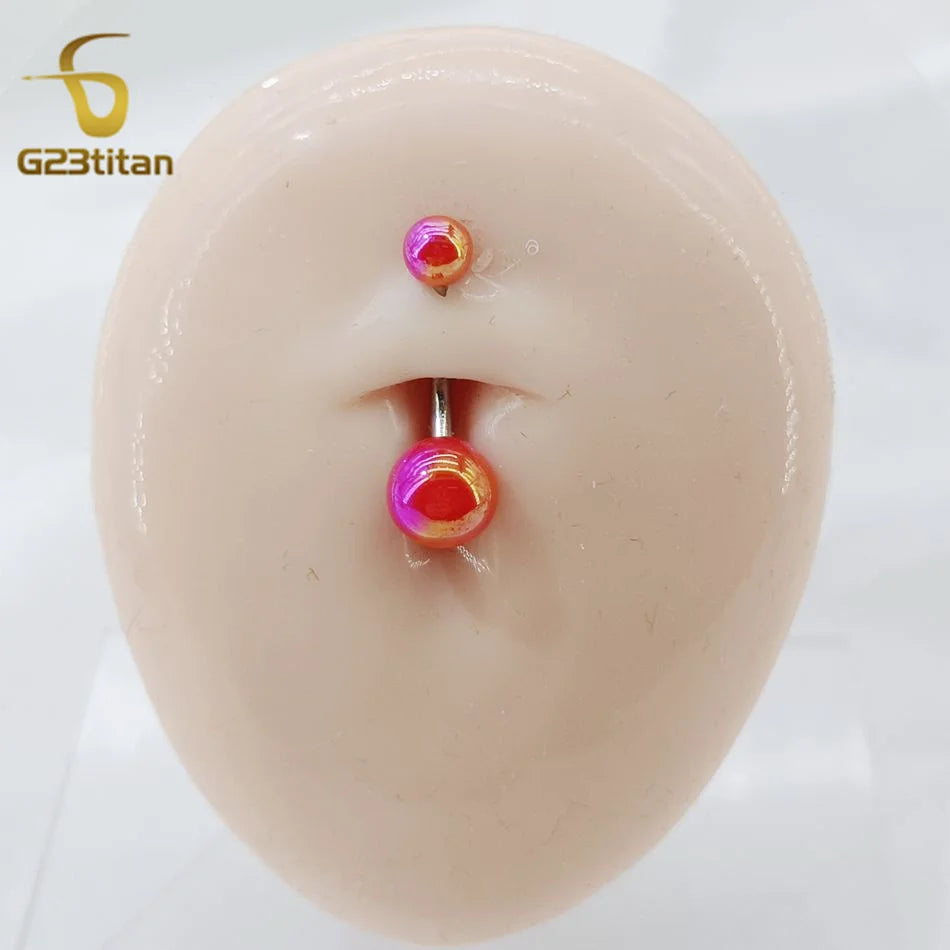 Fashion Titanium Steel Barbell Belly Button Rings 6-16mm Colorful Acrylic Ball Piercin close-up view