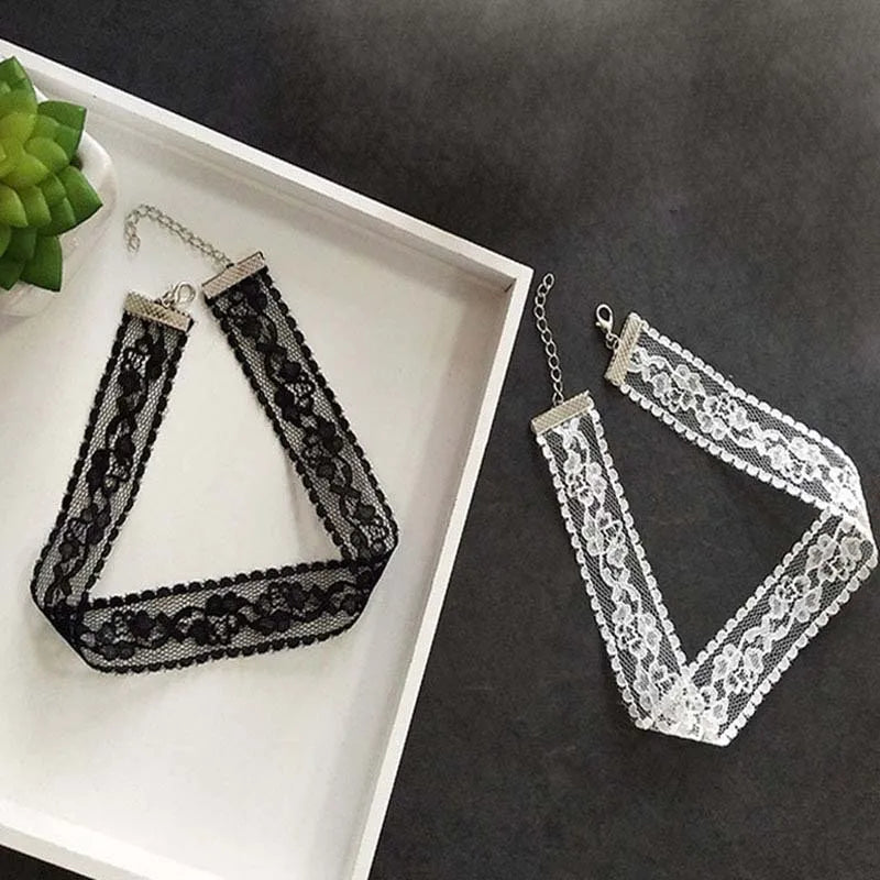 Short Lace Choker Nekclace for Women Girl Black White Color Fashion Romantic Neckla additional angle