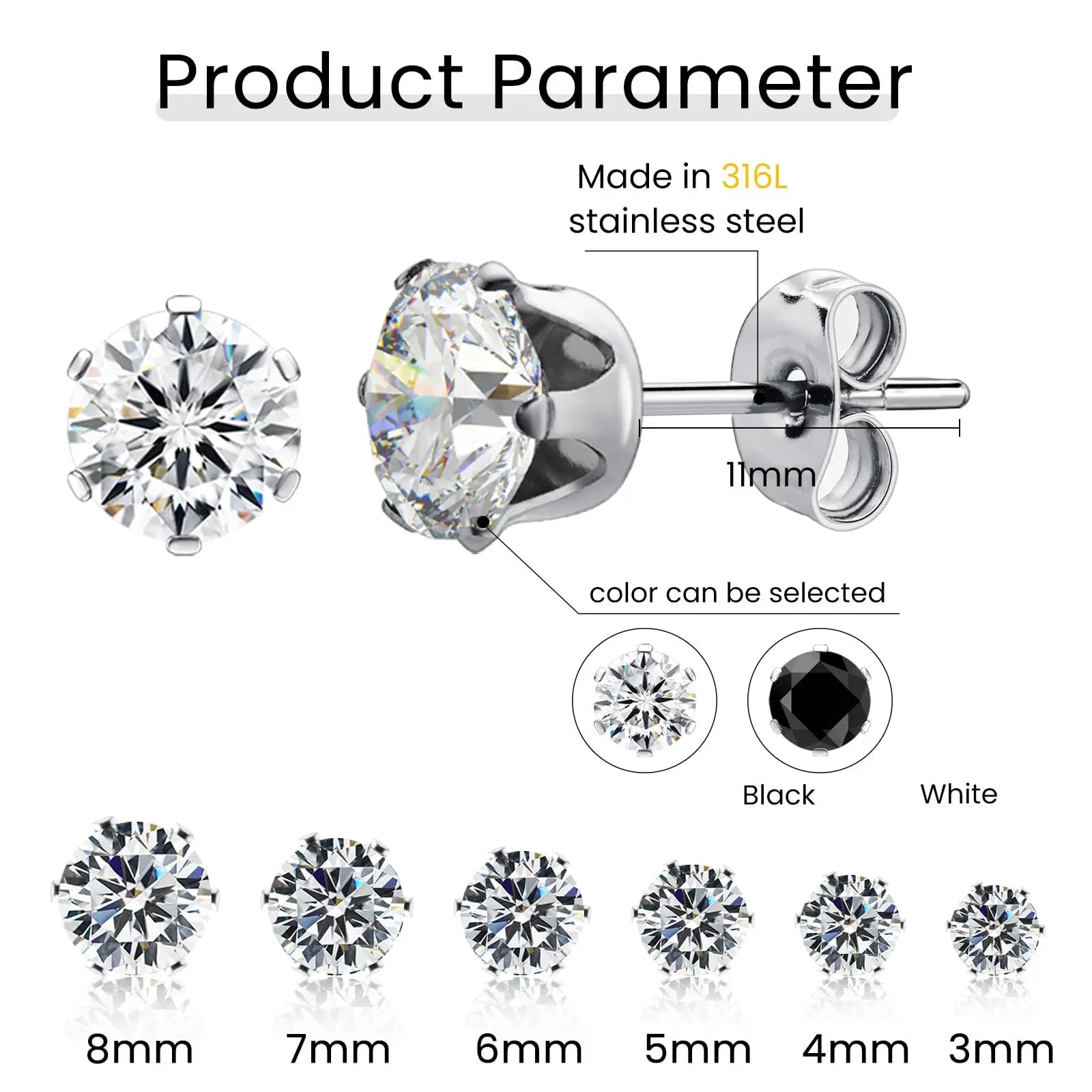 Surgical Steel Earrings Women's Earrings Hypoallergenic Earrings Set Men's Earrings 12 Colors CubicZirconia Studs Earrings
