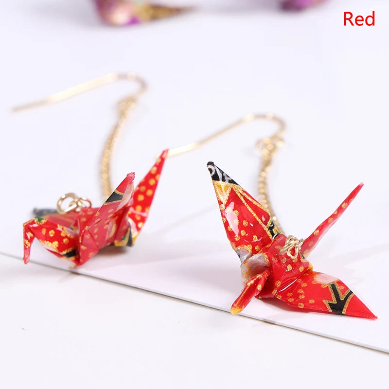Origami Crane Earrings | Handcrafted Paper Bird Jewelry detail view