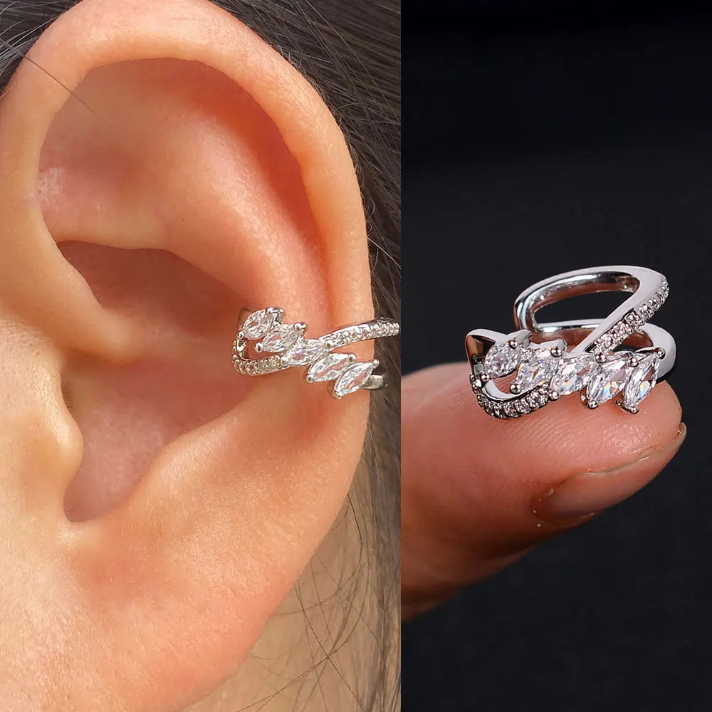 Geometric Rainbow CZ Cuff Clip On Earrings for Women