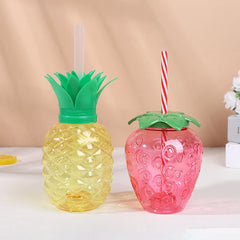 Strawberries, Pineapple Shaped Straw Beverage Plastic Transparent Juice Cups,photography Accessories