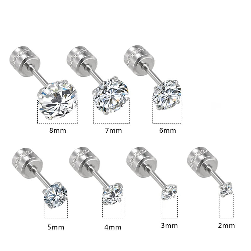 1Pair Stainless Steel Crystals Stud Earrings | Classic Screw-Back Jewelry close-up view
