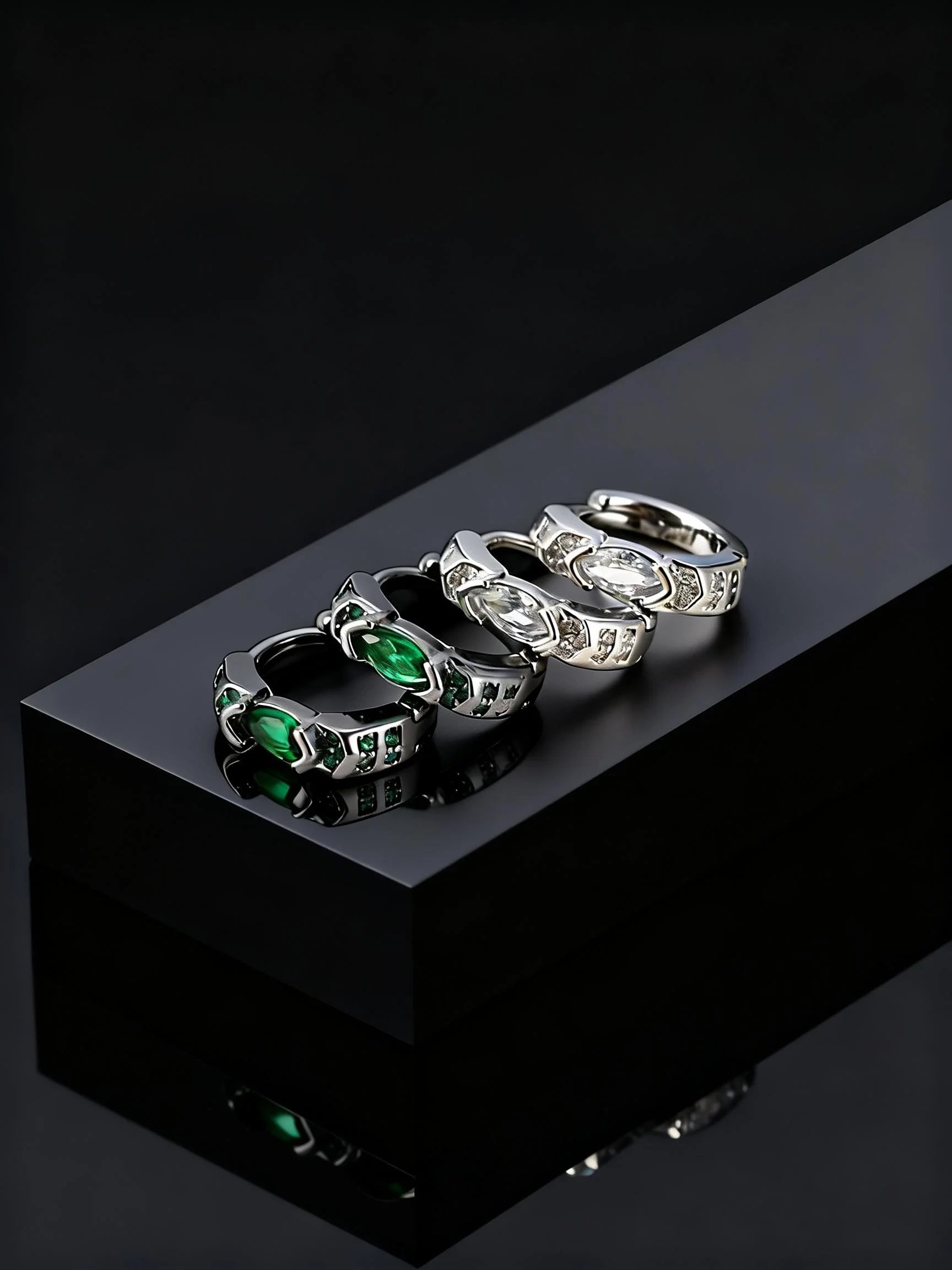 Stylish Green Zircon Minimal Hoop Earrings for Men, Vintage Small Huggie Earrings, Hyp close-up view