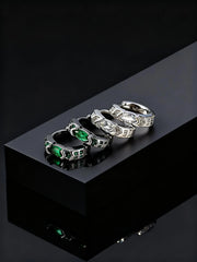 Stylish Green Zircon Minimal Hoop Earrings for Men, Vintage Small Huggie Earrings, Hyp close-up view