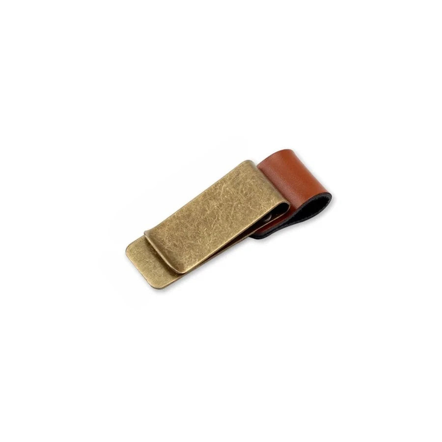 Handmade Leather Brass Stainless Steel Pen Holder Clip Journal Notebook Paper Folder alternate view