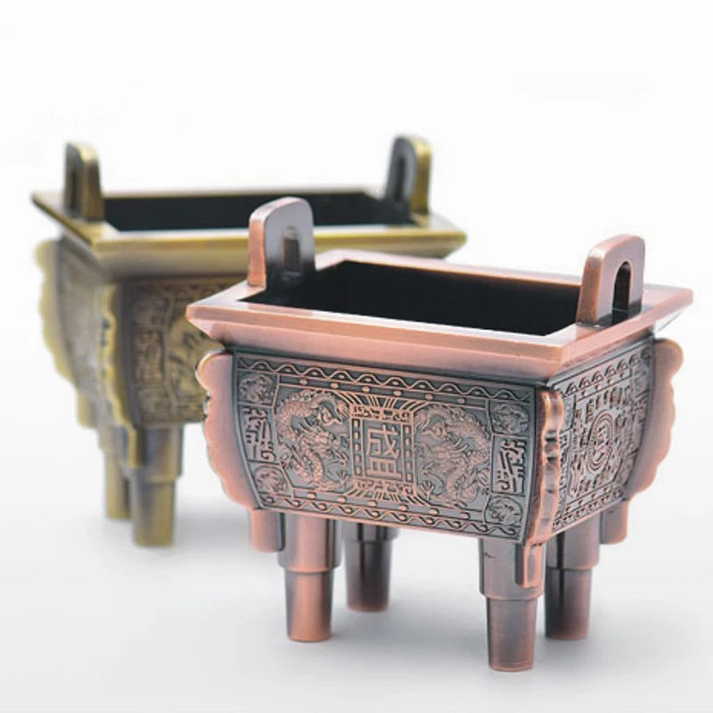 Mini Bronze Incense Burner | Chinese Retro Dragon Carving Decoration detail view