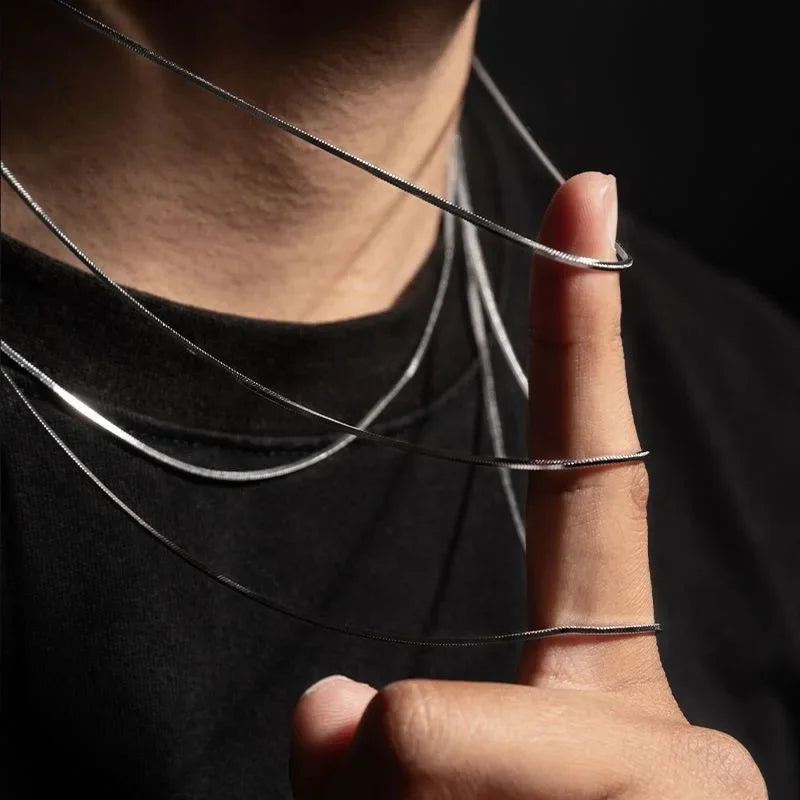 1Pcs Punk Hip-hop Snake Link Chain 925 Sterling Silver Necklace for Men Women Male Jewel detail view