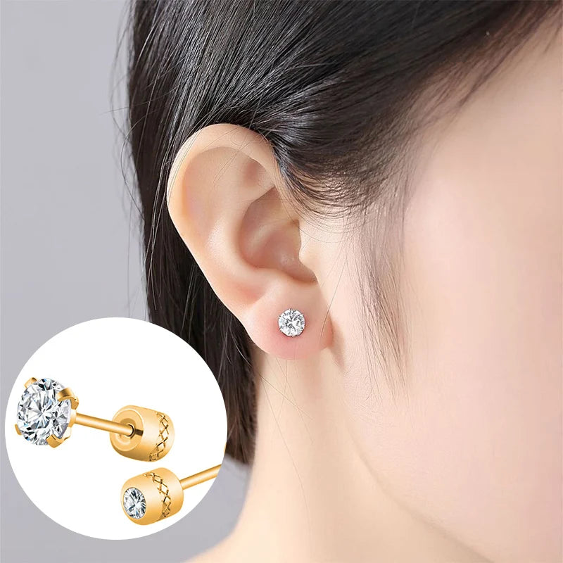 2 Piece Medical Stainless Steel Crystal Zircon Ear Studs | Hypoallergenic Tragus Carti close-up view