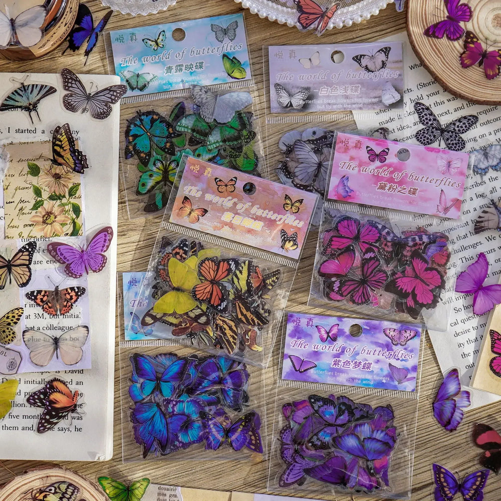 Butterfly Stickers Pack 40pcs | PET Waterproof Craft Stickers for Scrapbooking