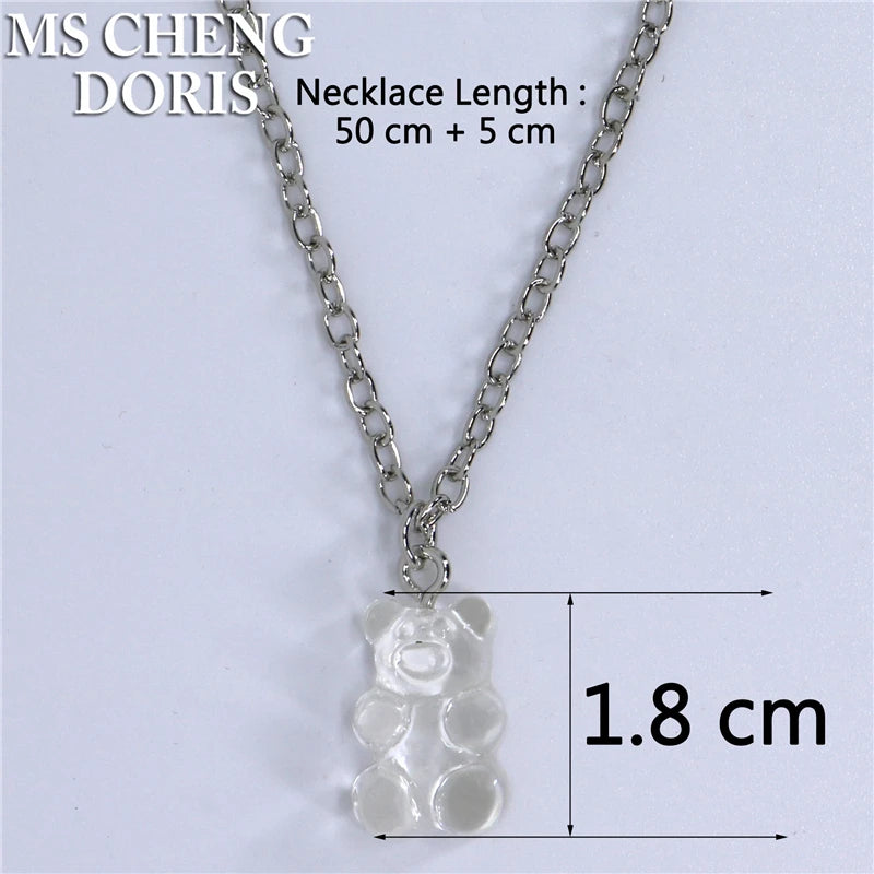 Handmade 33 Styles Colors Cute Resin Gummy Bear Chain Necklaces, Candy Color Pendant F close-up view