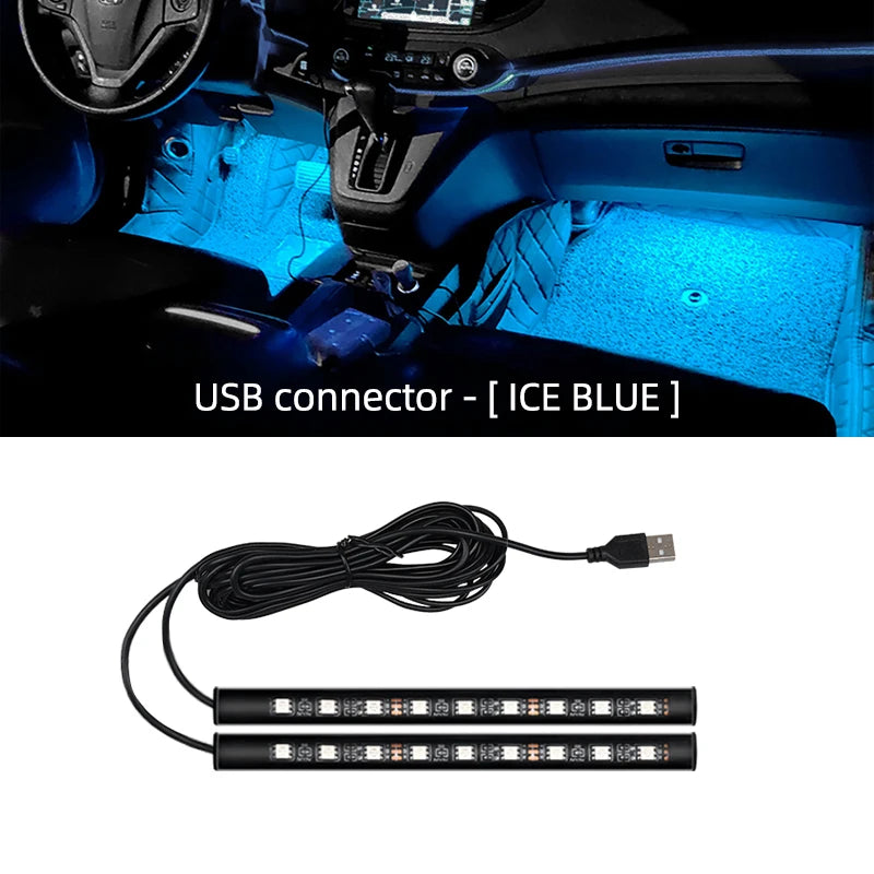 Neon 18 LED Car Interior Ambient Foot Light | USB Auto Atmosphere Decorative Lamp close-up view