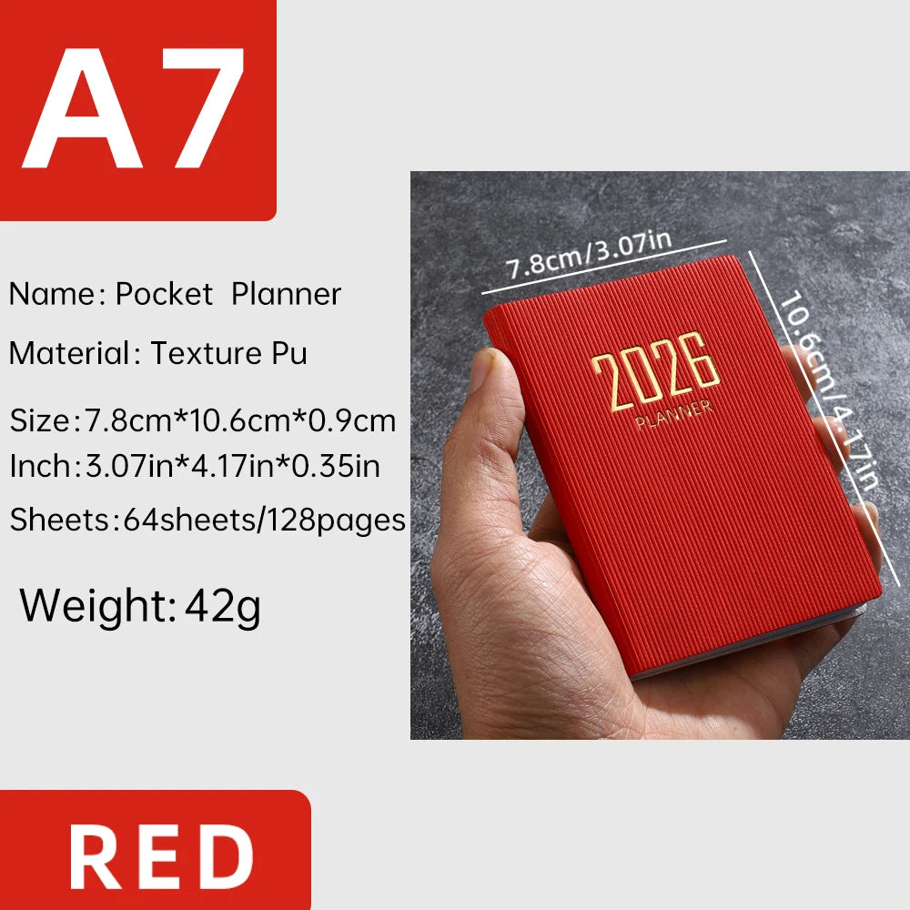 A7 2026 English Planner Book – Mini Pocket Weekly Calendar