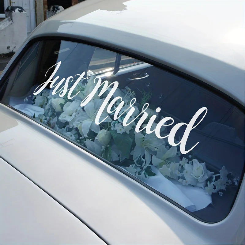 Just Married Vinyl Decal Sticker, Glitter Matte PVC for Glass