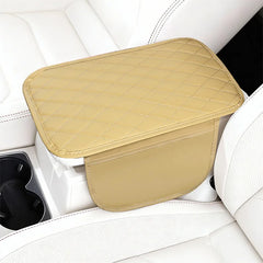PU Leather Diamond Grid Car Armrest Pad, Center Console Protection, Dual Pocket Storag close-up view