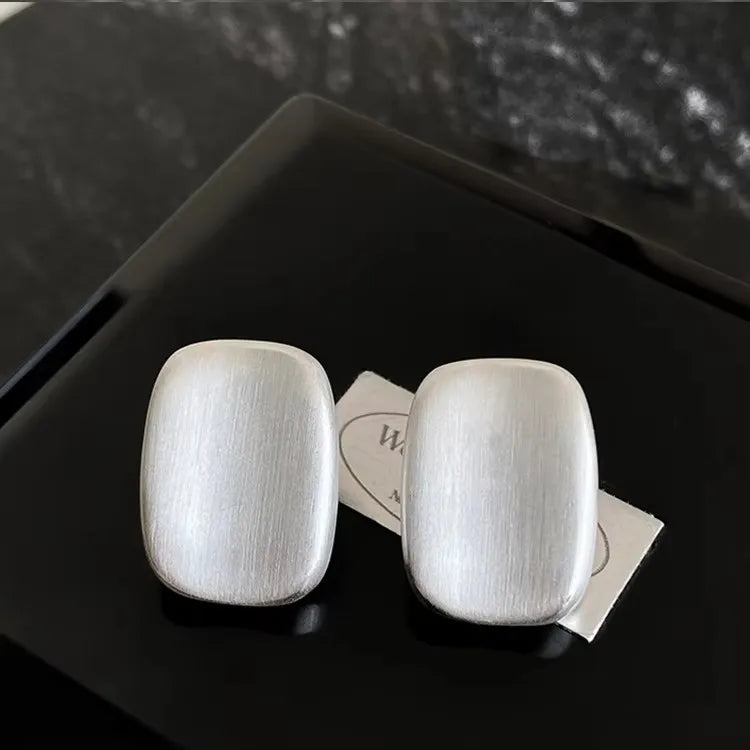 PANJBJ925 Sterling Silver Frosting Hoop Earrings For Women Texture Geometry Design Trend detail view