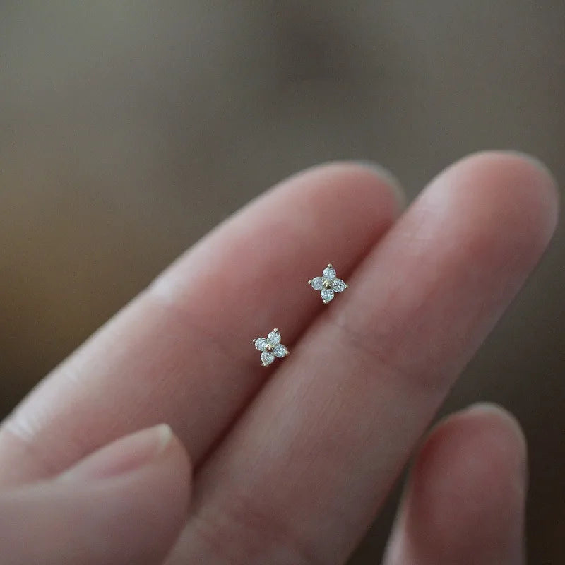 2/3Pcs Dainty CZ Flower Stud Earrings For Women, 18K Gold Plated Tiny Small Cute Cartila detail view