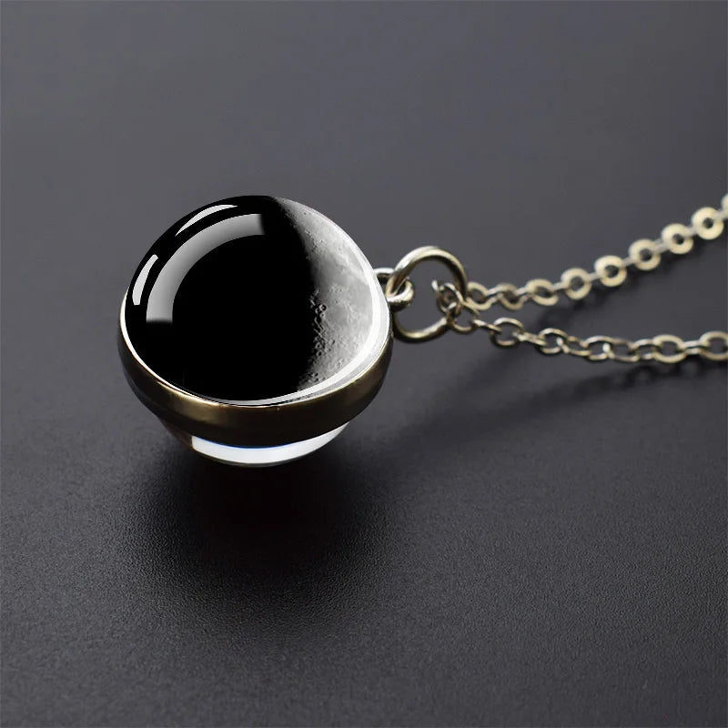Solar System Glass Ball Pendant Necklace | Astronomy Galaxy Jewelry close-up view