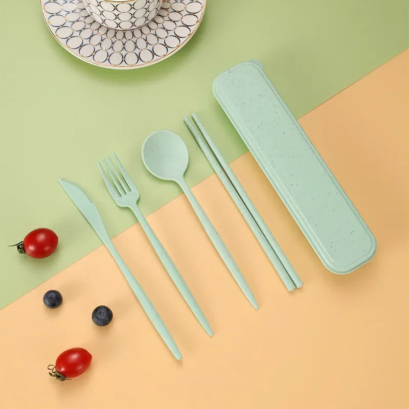 4-piece Portable Utensils, Healthy Eco-Friendly Wheat Straw Cutlery, Reusable Chopstick detail view