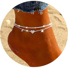 925 Sliver Plated CZ Anklet Bracelets for Women Girl Trendy New Waterproof Heart Charm Dainty Layer
